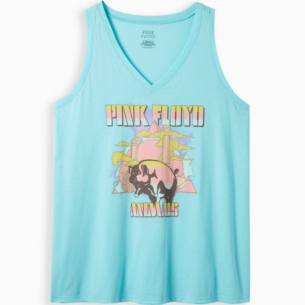 TORRID PINK FLOYD CLASSIC FIT V-NECK TANK - COTTON AQUA BLUE SIZE 4